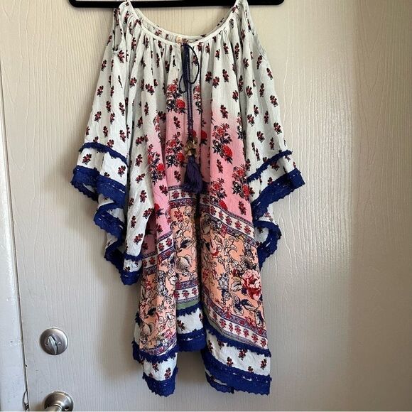 Raga tunic bohemian- hippy, India, butterfly sleeve cold shoulder sz L - Picture 1 of 16